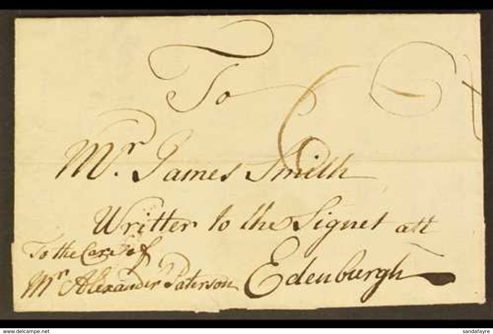 1760 (1 Aug) Entire Letter From Westmoreland Addressed To Edinburgh, Showing Rate Mark In Pen At Front And "6 DE" Bishop - Giamaica (...-1961)