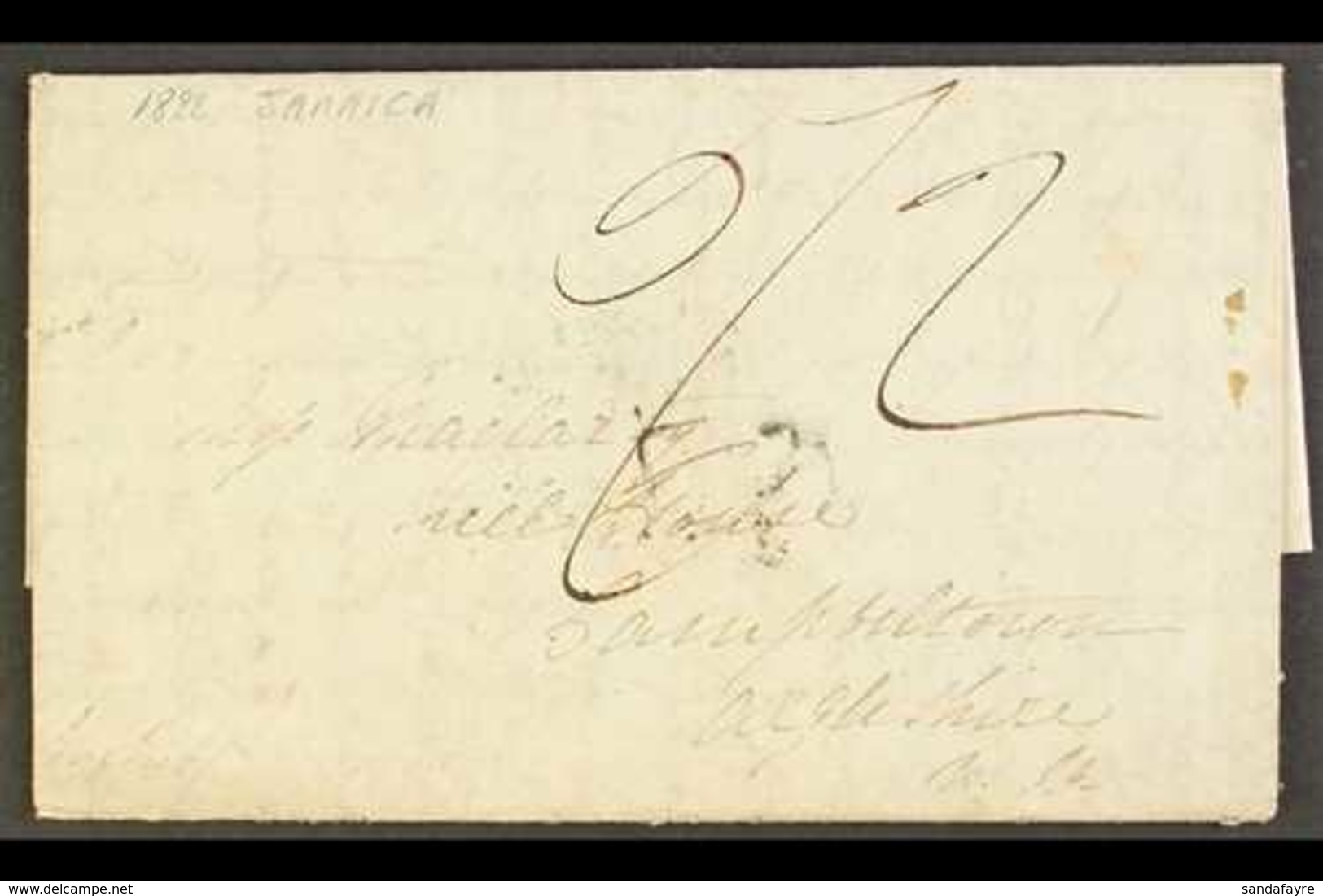 1822 FLEURON ON ENTIRE TO SCOTLAND "PR PACKET ST ANN" (Feb) Lengthy Letter Showing Clear But Feint Cancel. Glasgow Arriv - Jamaïque (...-1961)