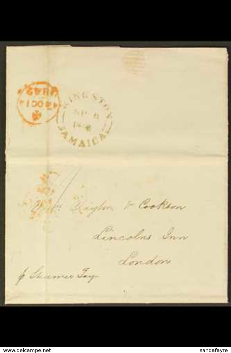 1842 (7 SEPT) ENTIRE LETTER To London, Endorsed "Pr Steamer Tay" And Showing A Fine "KINGSTON / JAMAICA" Cds (type K6a)  - Giamaica (...-1961)