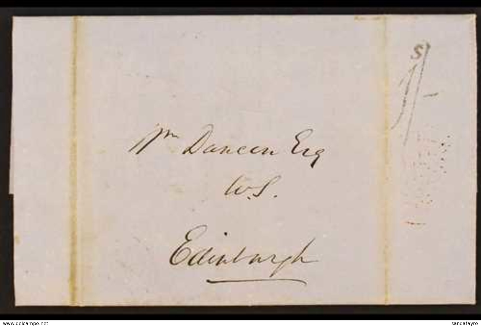 1850 (21 June) Entire Letter Addressed To Edinburgh, Bearing Black "1s/-" Handstamp, Plus "Kingston Jamaica" And Arrival - Jamaïque (...-1961)