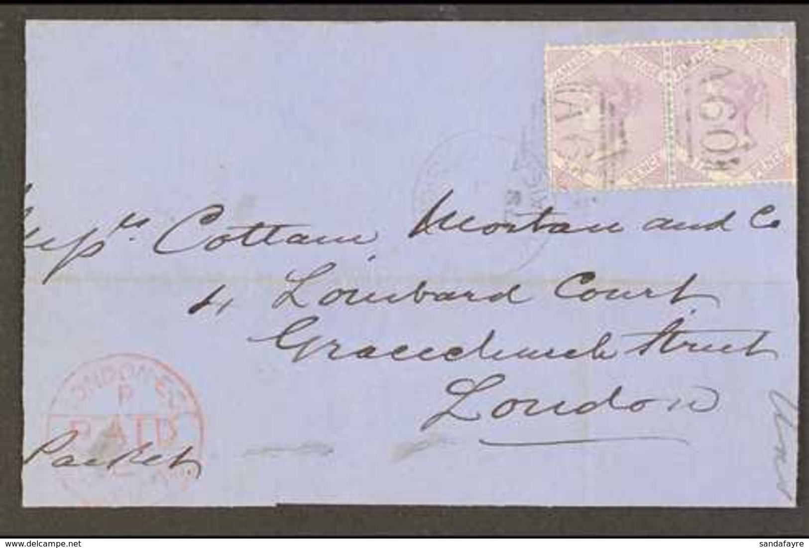 1878 (Aug) Envelope Large Part Front & Back To London, Bearing 6d Pair Tied A60 Cancels, Ocho Rios Cds Alongside And On  - Giamaica (...-1961)