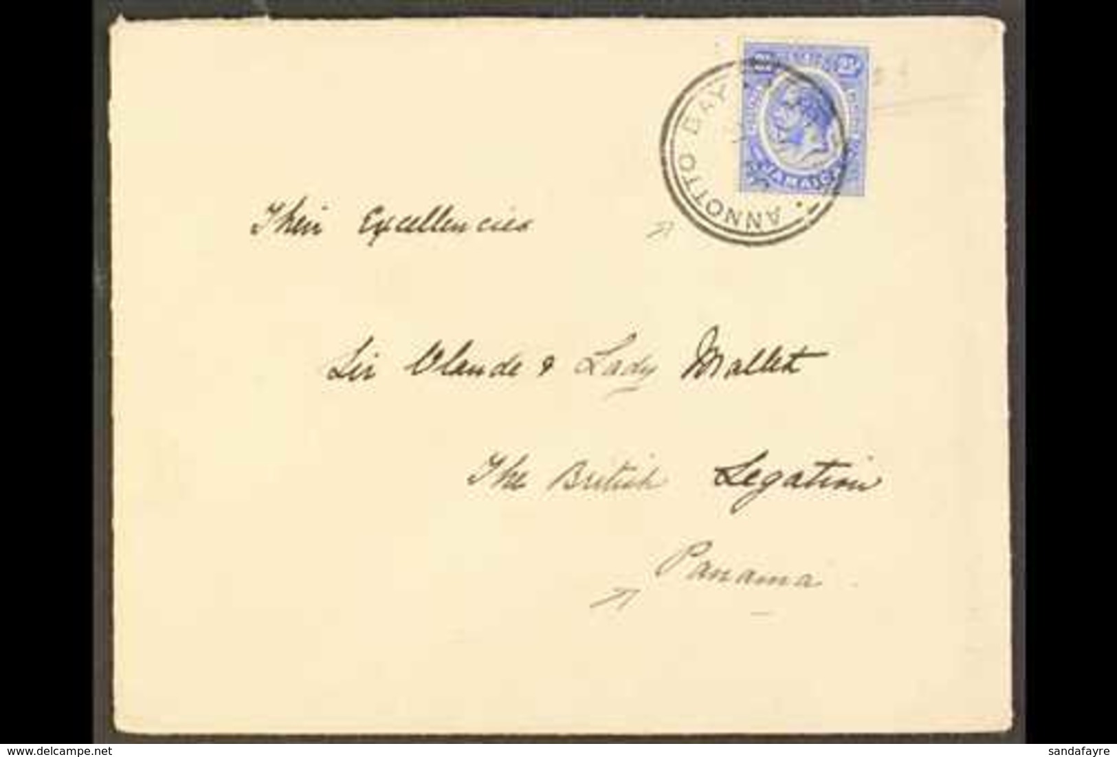 1916 (June) Envelope To Sir Claude & Lady Mallet, The British Legation, Panama, Bearing 2½d Tied Annotto Bay Cds, Panama - Jamaica (...-1961)