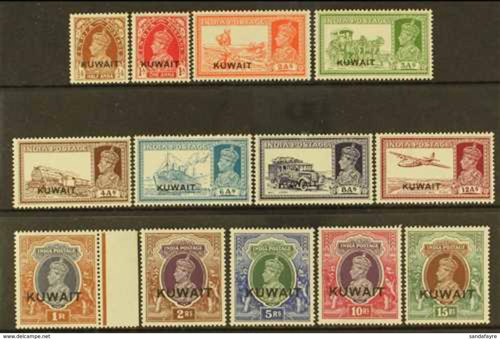 1939 KGVI India Overprinted Definitive Set, SG 36/51, Fine Mint (13 Stamps). For More Images, Please Visit Http://www.sa - Koweït
