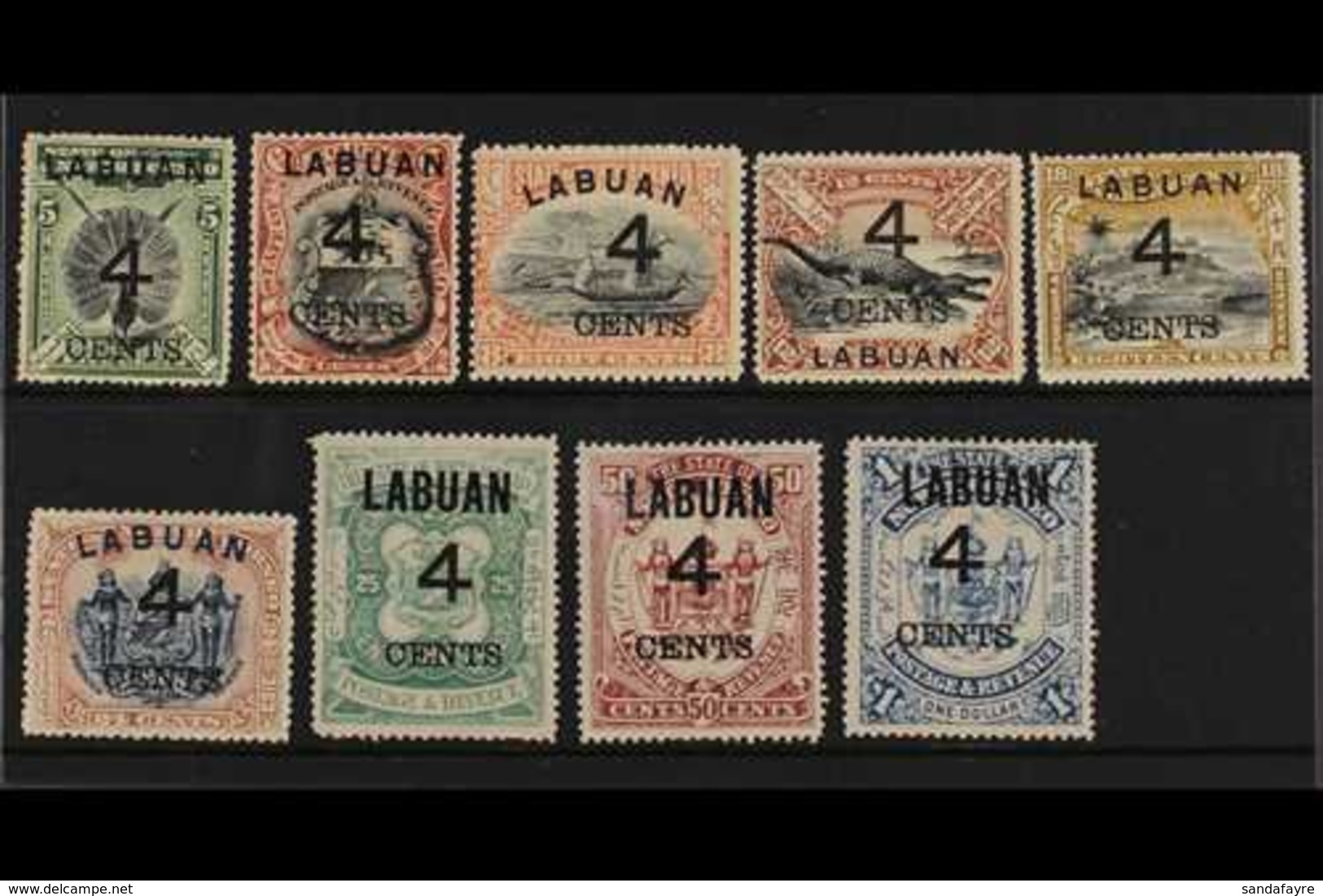 1899 Pictorial Set Bearing 4 CENTS Surcharges,  SG 102/110, Fine Mint. (9 Stamps) For More Images, Please Visit Http://w - Borneo Del Nord (...-1963)