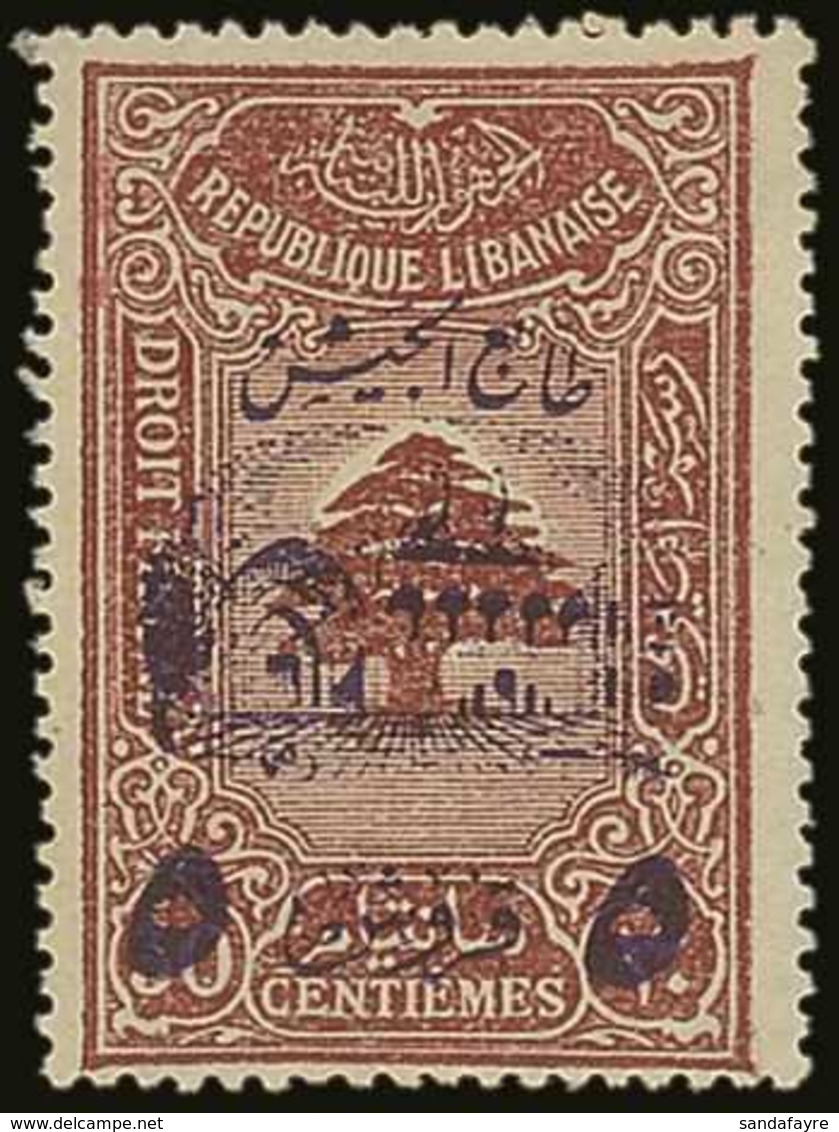 POSTAL TAX 1945 5p On 30c Red-brown Fiscal Stamp With Lebanese Army Surcharge In Violet, SG T289, Never Hinged Mint. For - Lebanon