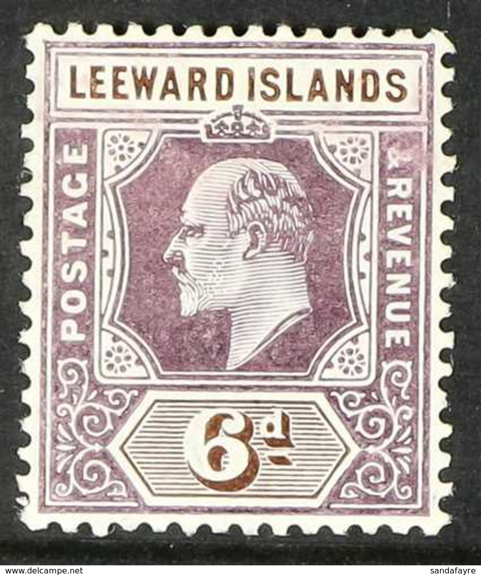 1905-08 6d Dull Purple And Brown, Damaged Frame And Crown (Spaven Flaw), SG 34a, Very Fine Mint.  For More Images, Pleas - Leeward  Islands