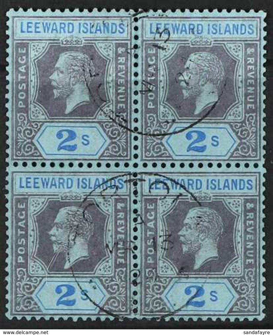 1912-22 2s Purple And Blue, SG  55, A Block Of Four With Neat Tortola Cds's, Scarce From This Office. For More Images, P - Leeward  Islands
