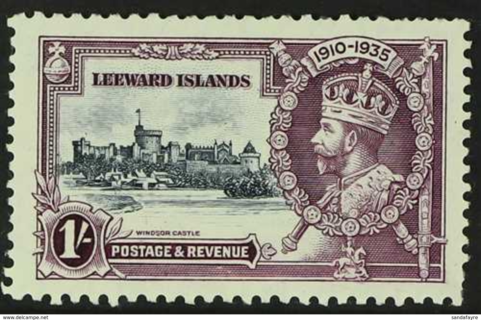 1935 1s Slate And Purple Silver Jubilee, Variety Kite And Horizontal Log, SG 91l, Mint With Few Shorter Perfs., Still Ve - Leeward  Islands