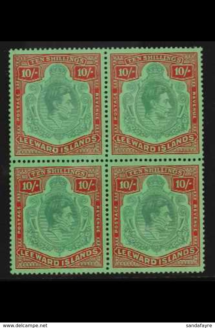 1938 10s Bluish Green And Deep Red On Green, Geo VI, SG 113, Superb Never Hinged Mint Block Of 4. For More Images, Pleas - Leeward  Islands
