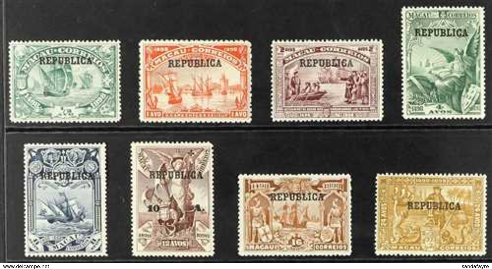 1913 Vasco Da Gama Complete Set Overprinted "REPUBLICA", SG 256/63, Very Fine Mint. Fresh And Attractive! (8 Stamps) For - Other & Unclassified