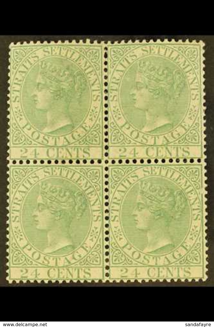 1883 24c Yellow Green, Wmk CA, SG 68, Very Fine Lightly Hinged Mint Block Of 4. For More Images, Please Visit Http://www - Straits Settlements