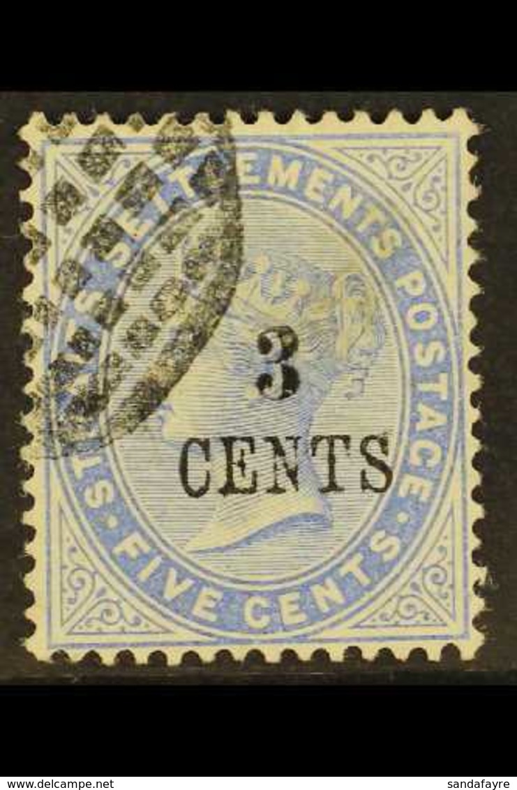 1885 3c On 5c Blue, SG 82, Very Fine Used. Elusive Stamp. For More Images, Please Visit Http://www.sandafayre.com/itemde - Straits Settlements