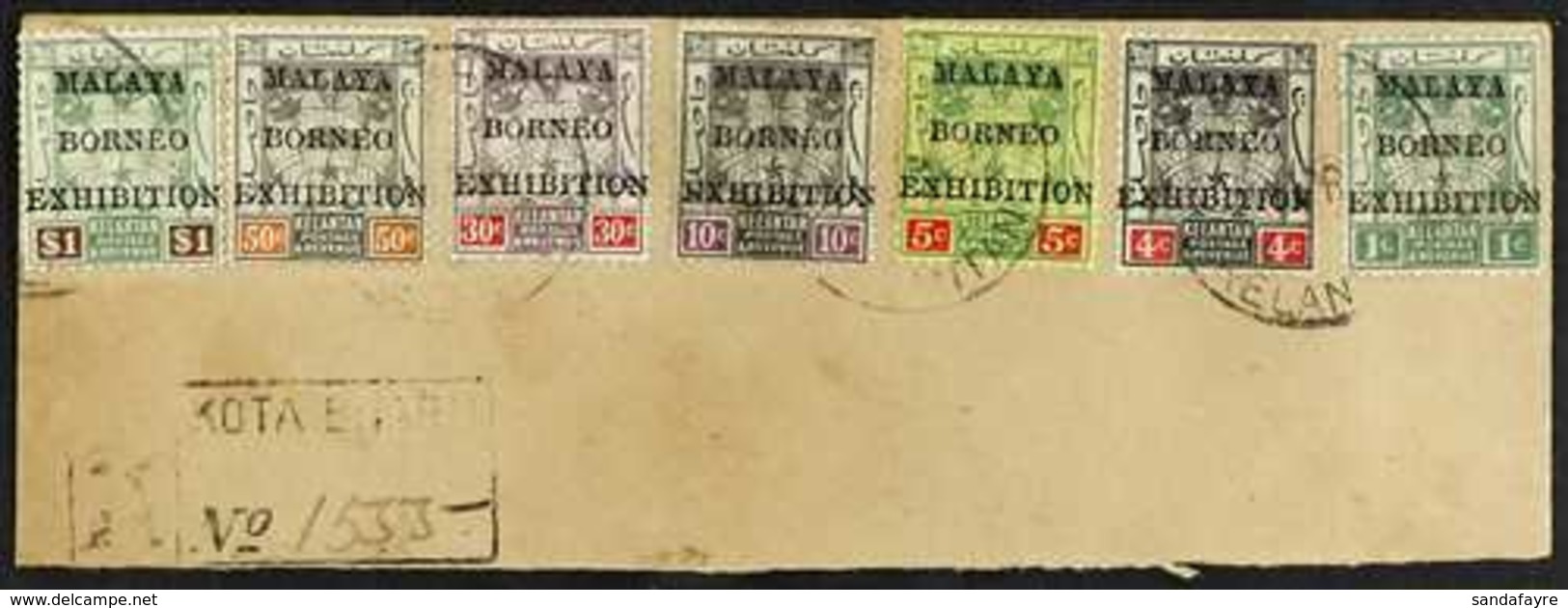 KELANTAN 1923 Malaya Borneo Exhibition Overprints Complete Set To $1, SG 30/34 & 37/38, Fine Cds Used On Part Registered - Autres & Non Classés