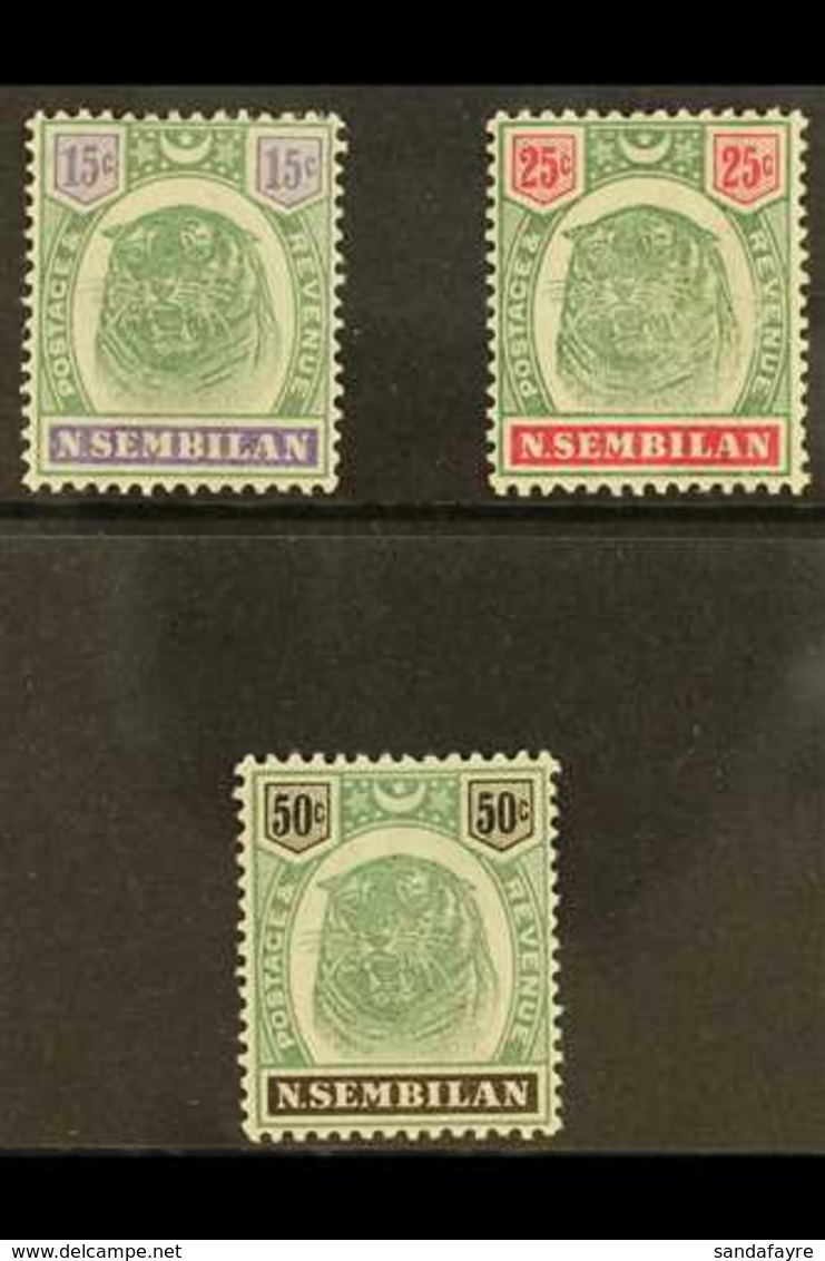 NEGRI SEMBILAN 1895 15c, 25c And 50c "Tigers", SG 11, 13, 14, Very Fine And Fresh Mint. (3 Stamps) For More Images, Plea - Autres & Non Classés