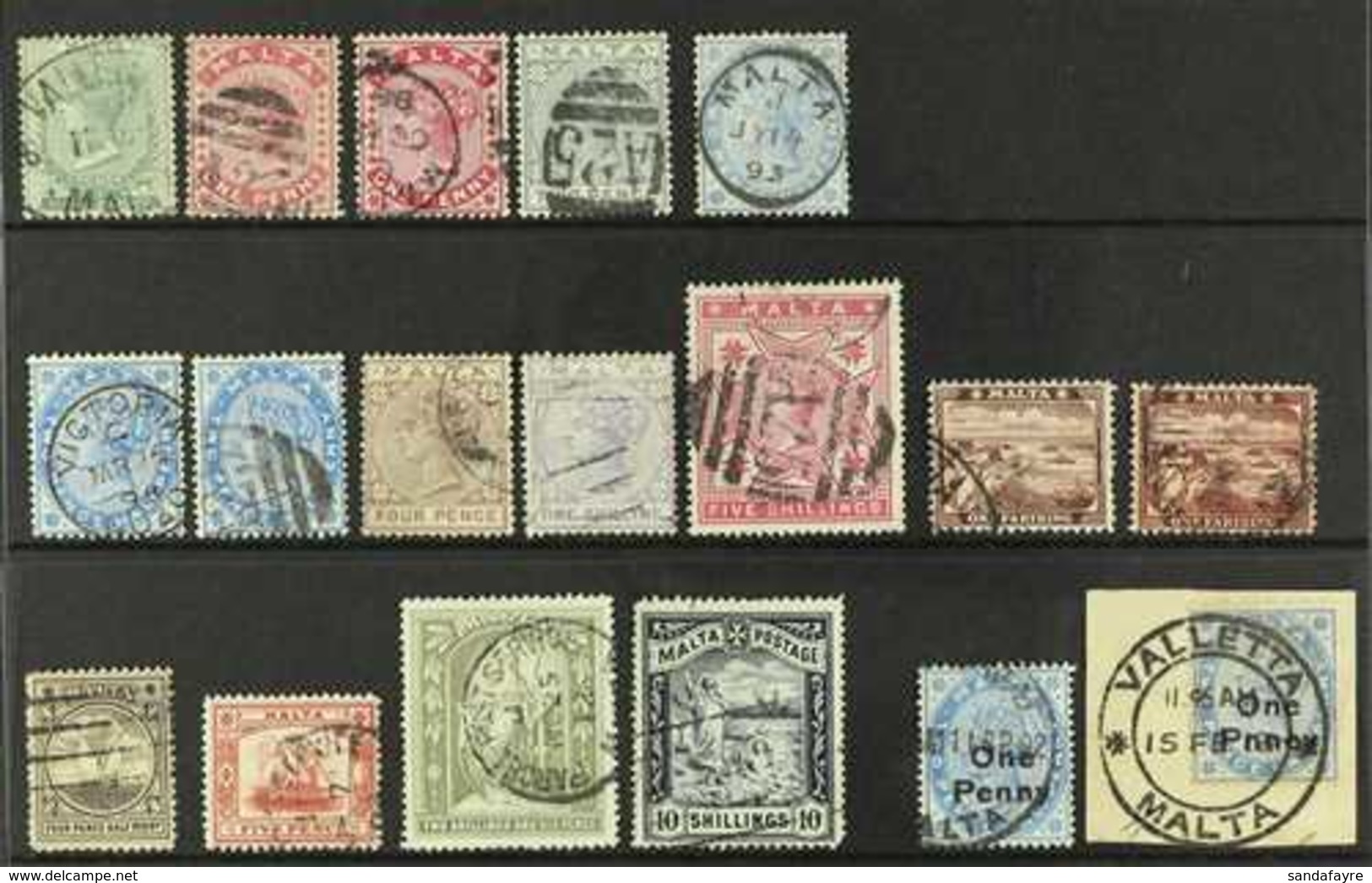 1885-1902 QV USED COLLECTION Presented On A Stock Card That Includes 1885-90 Set Plus 1d And 2½d Additional Listed Shade - Malta (...-1964)