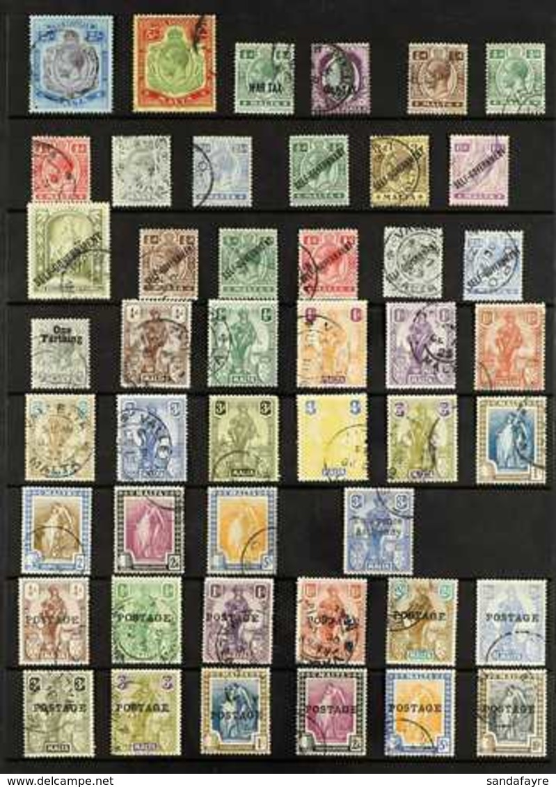 1914-1935 ALL DIFFERENT USED KGV COLLECTION Nicely Represented For The Period. Note 1914-21 Set Less 2s6d, Plus Some Sha - Malta (...-1964)