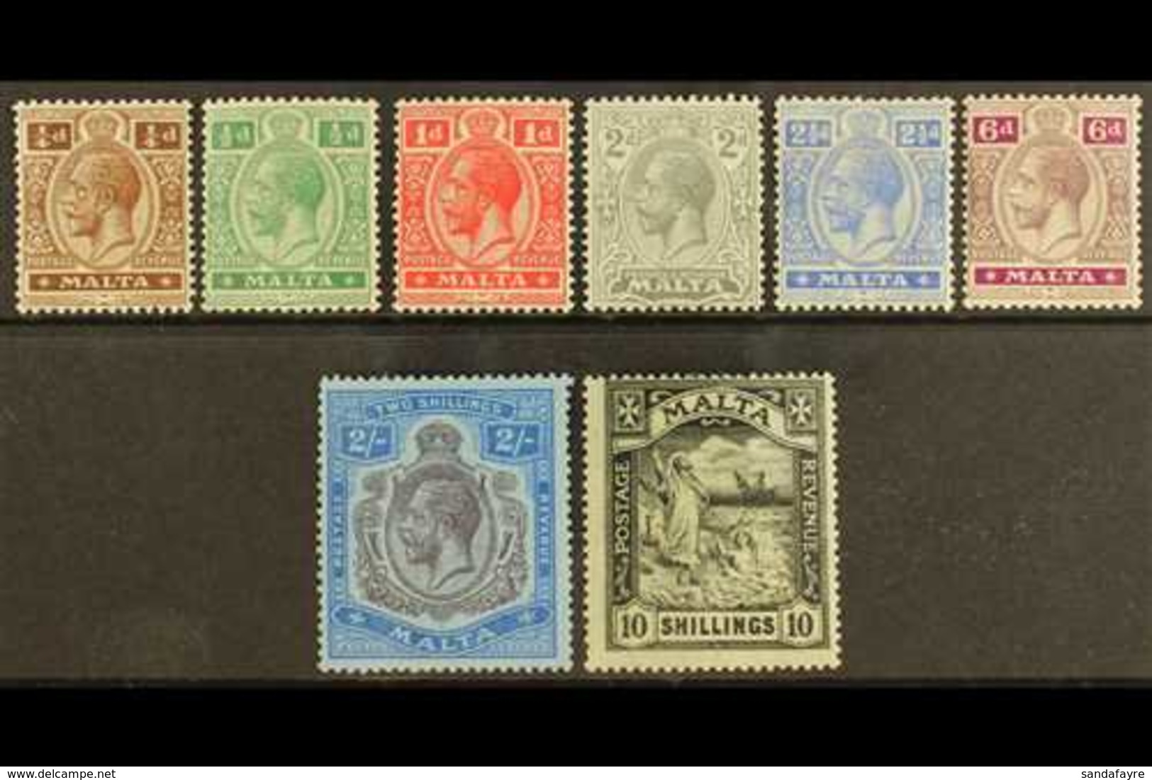 1921-22 Complete Definitive Set, SG 97/104, Fine Mint (8 Stamps) For More Images, Please Visit Http://www.sandafayre.com - Malta (...-1964)