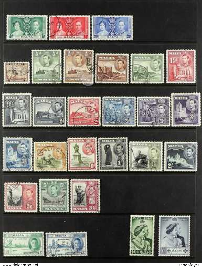 1937-1951 COMPLETE USED COLLECTION On Stock Pages, All Different, Includes 1938-43 Set, 1948-53 Opts Set, Plus ½d 'NT' J - Malta (...-1964)