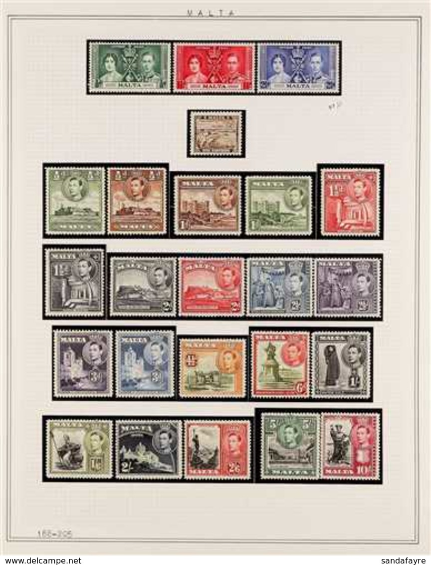 1937-51 COMPLETE MINT COLLECTION Presented In Mounts On Album Pages, Coronation To Scapular Set, SG 214/60, Very Fine Mi - Malta (...-1964)