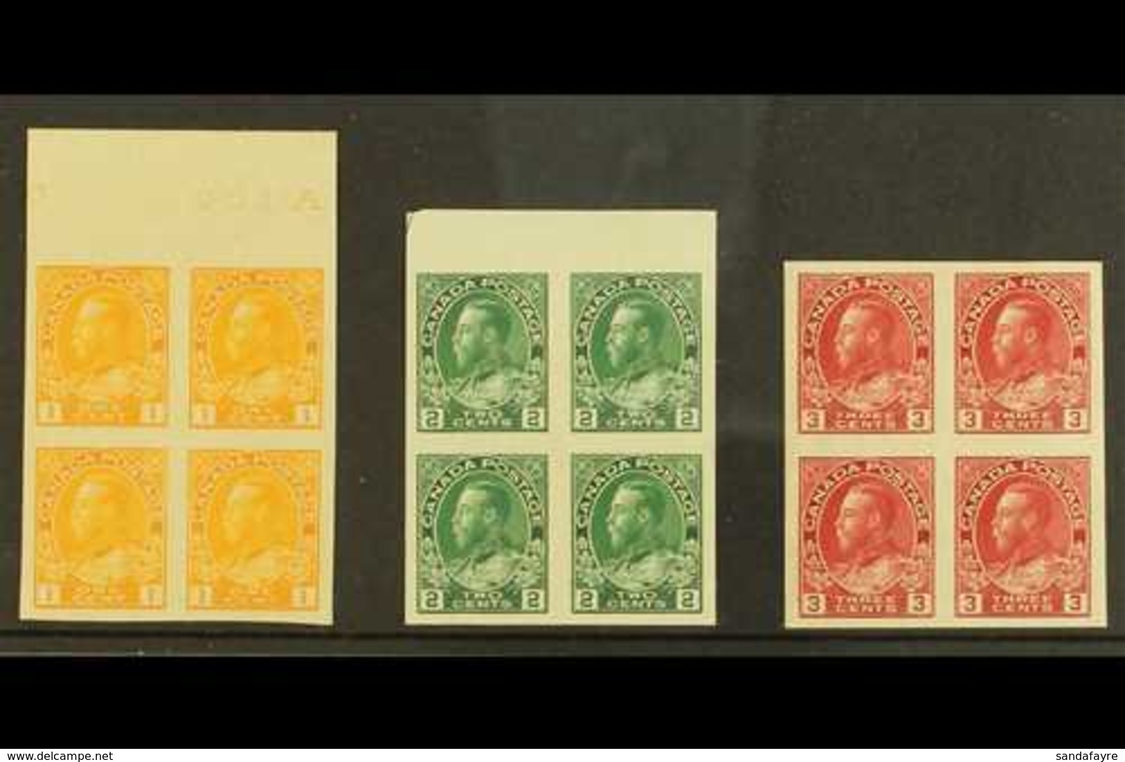 1922-31 1c Chrome, 2c Deep Green And 3c Carmine In Imperf Pairs, SG 259/61, As Very Fine  Mint Blocks Of 4, 2 NHM, 2 Tra - Mauritius (...-1967)