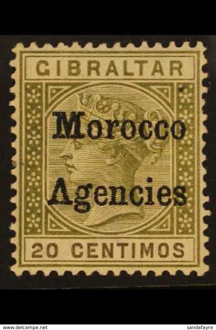 GIBRALTAR ISSUES OVERPRINTED 1898-1900 20c Olive-green And Brown With Inverted "V" For "A" Variety, SG 3a, Fine Mint. Fo - Altri & Non Classificati