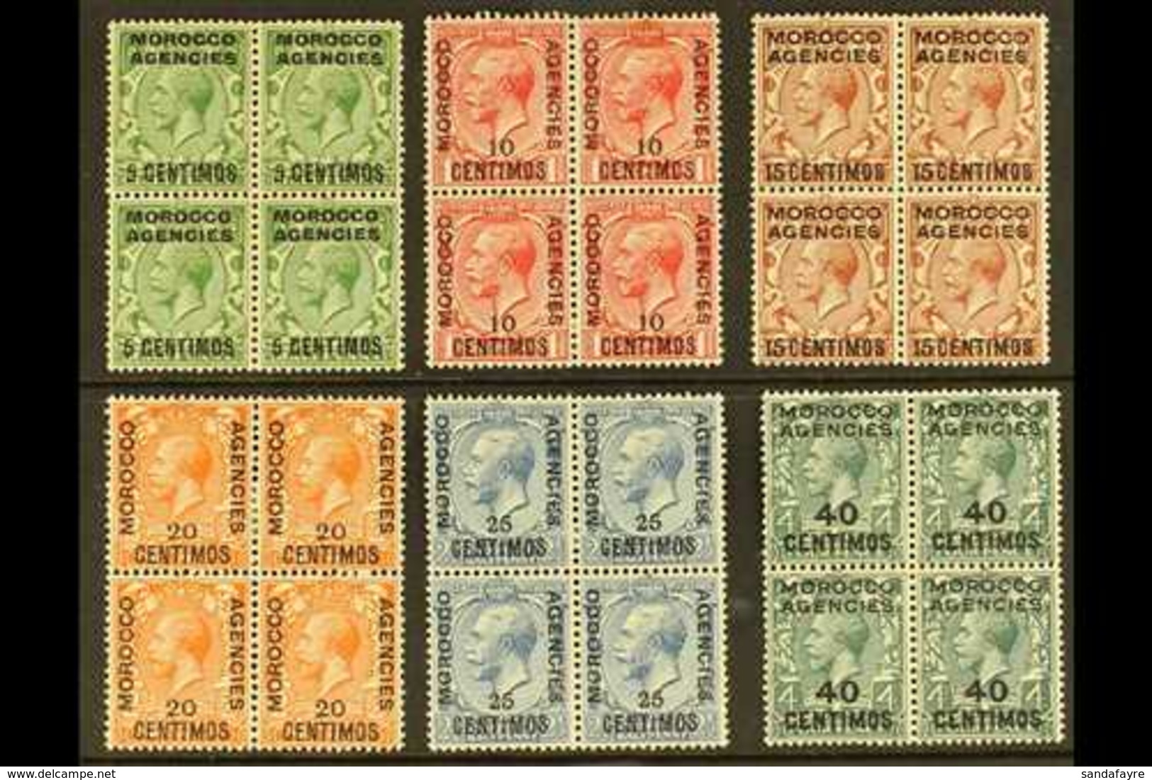SPANISH CURRENCY 1914-26 5c On ½d To 40c On 4d In BLOCKS OF FOUR, SG 129/34, Very Fine Mint (6 Blocks). For More Images, - Altri & Non Classificati