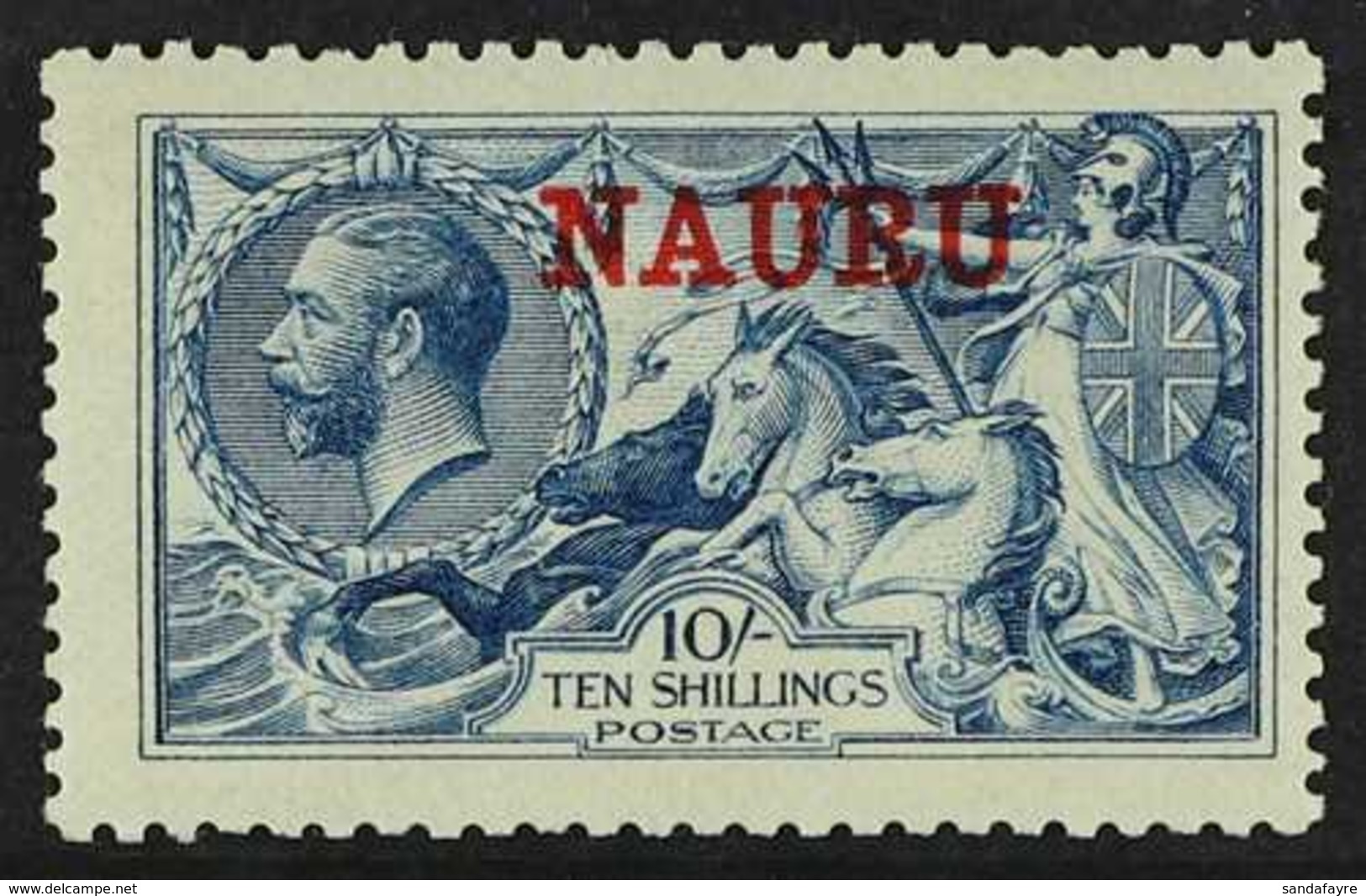 1916 - 23 10s Deep Bright Blue, DLR Seahorse, Ovptd "Nauru", SG 23d, Very Fine Mint. Elusive Stamp. For More Images, Ple - Nauru
