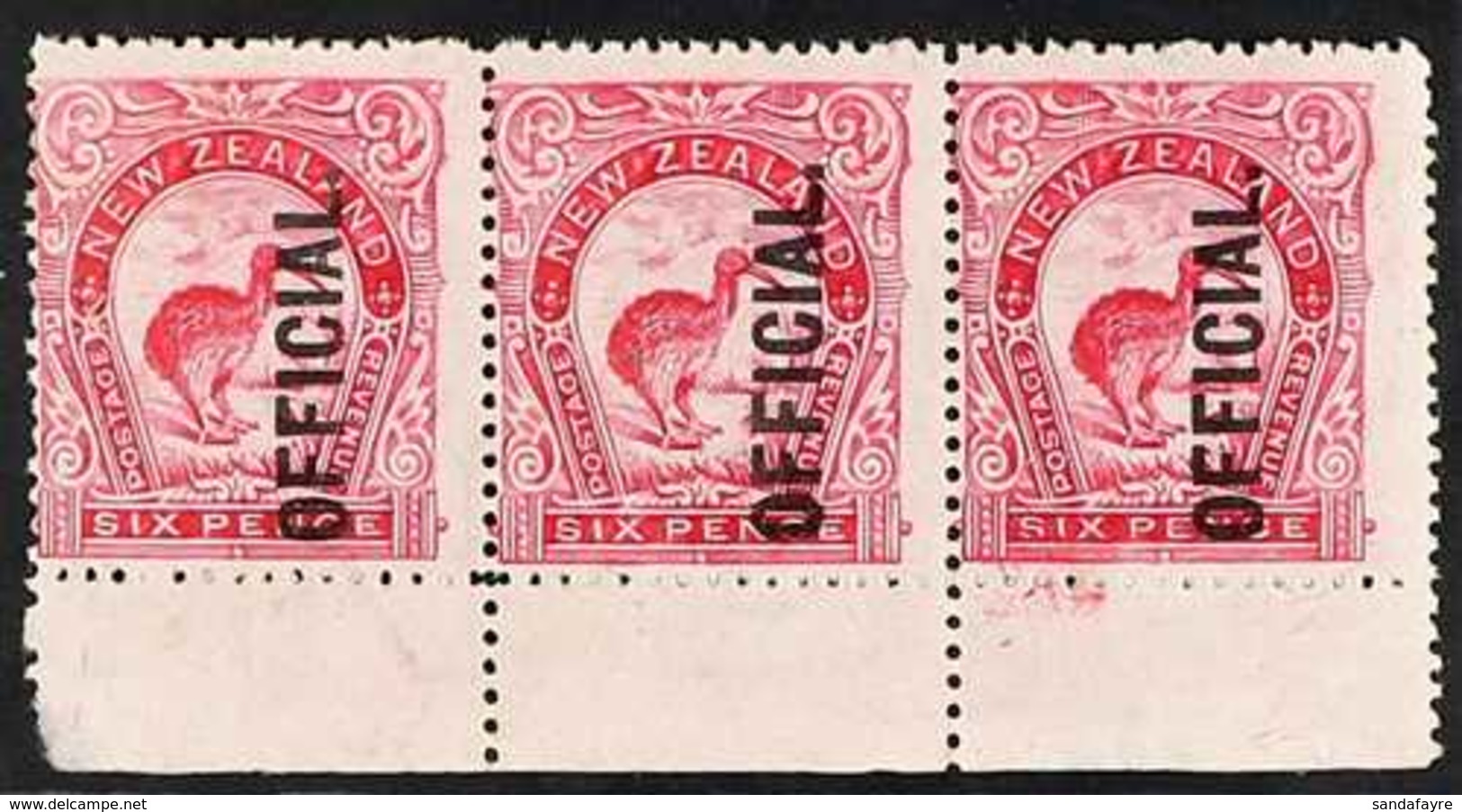 OFFICIAL 1907-11 6d Bright Carmine-pink Perf 14, SG O64, Mint Strip Of Three With Sheet Margin At Base, A Spectacular An - Altri & Non Classificati