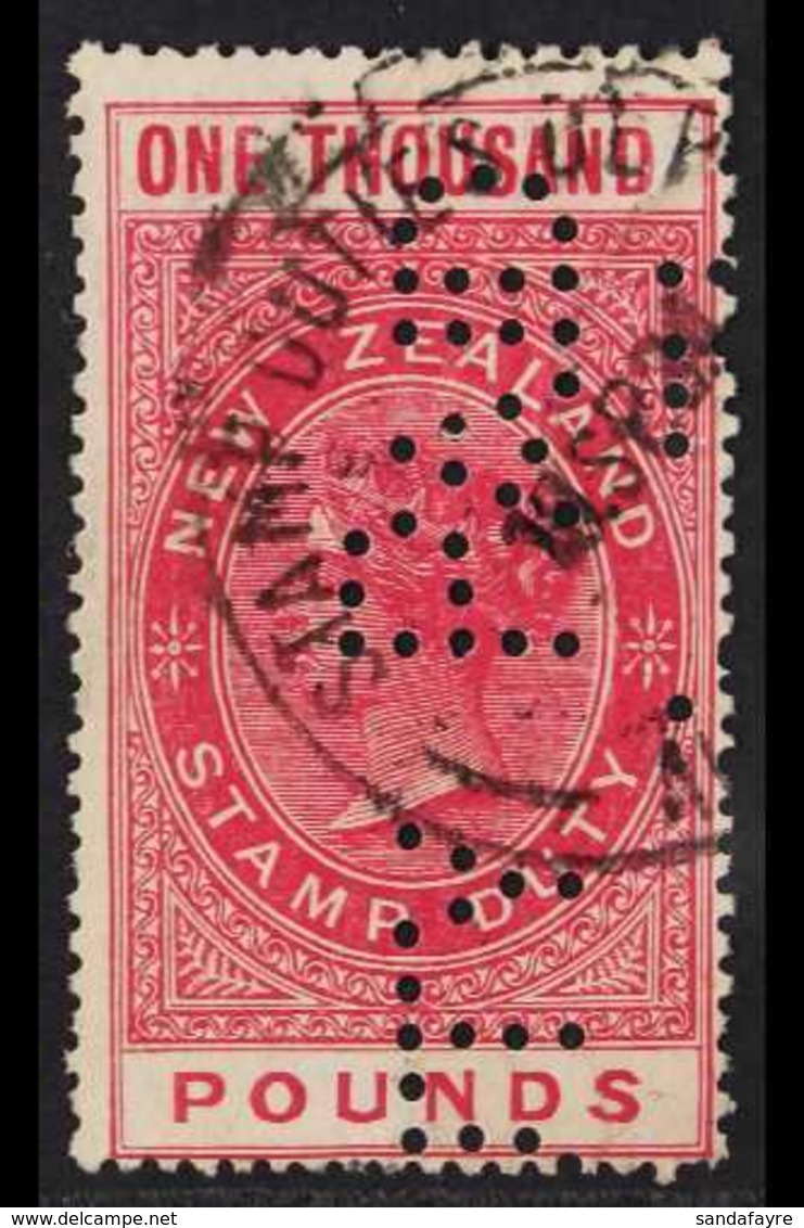 REVENUE 1882-1930 QV £1000 Red Revenue, Barefoot 289, Punctured "Duty Paid" With Stamp Duty - Fiscal Cancel . For More I - Altri & Non Classificati