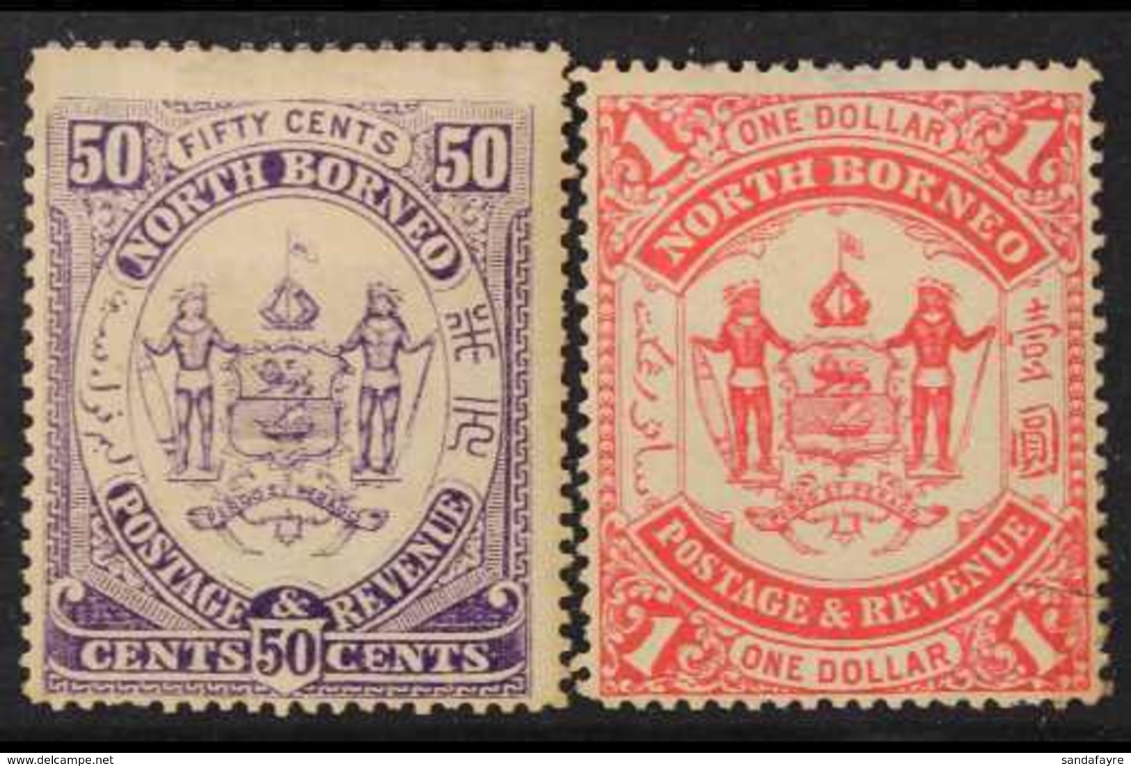 1883 50c Violet & $1 Scarlet, SG 4/5, Mint, Heavier Hinge Remains, $1 Corner Crease, Cat.£405 (2 Stamps). For More Image - Borneo Septentrional (...-1963)