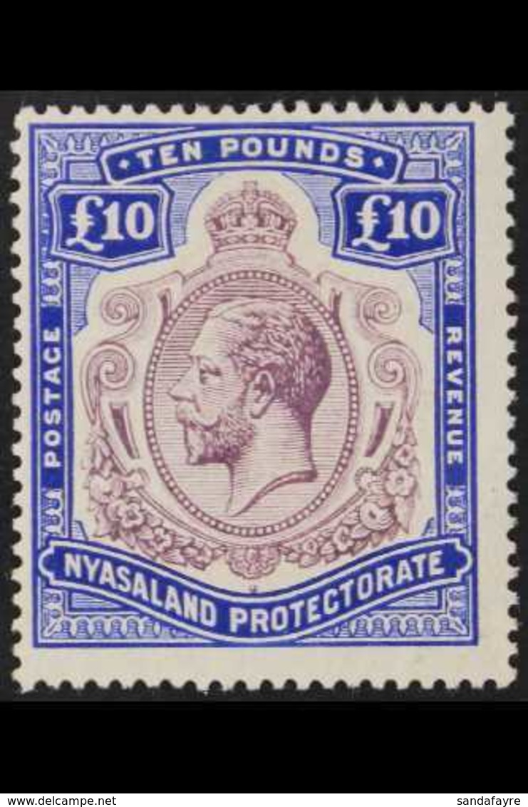 1913-21 £10 Purple And Royal Blue With BREAK IN SCROLL, SG 99ea, Mint With Lovely Bright Fresh Appearance, The Gum With  - Nyassaland (1907-1953)