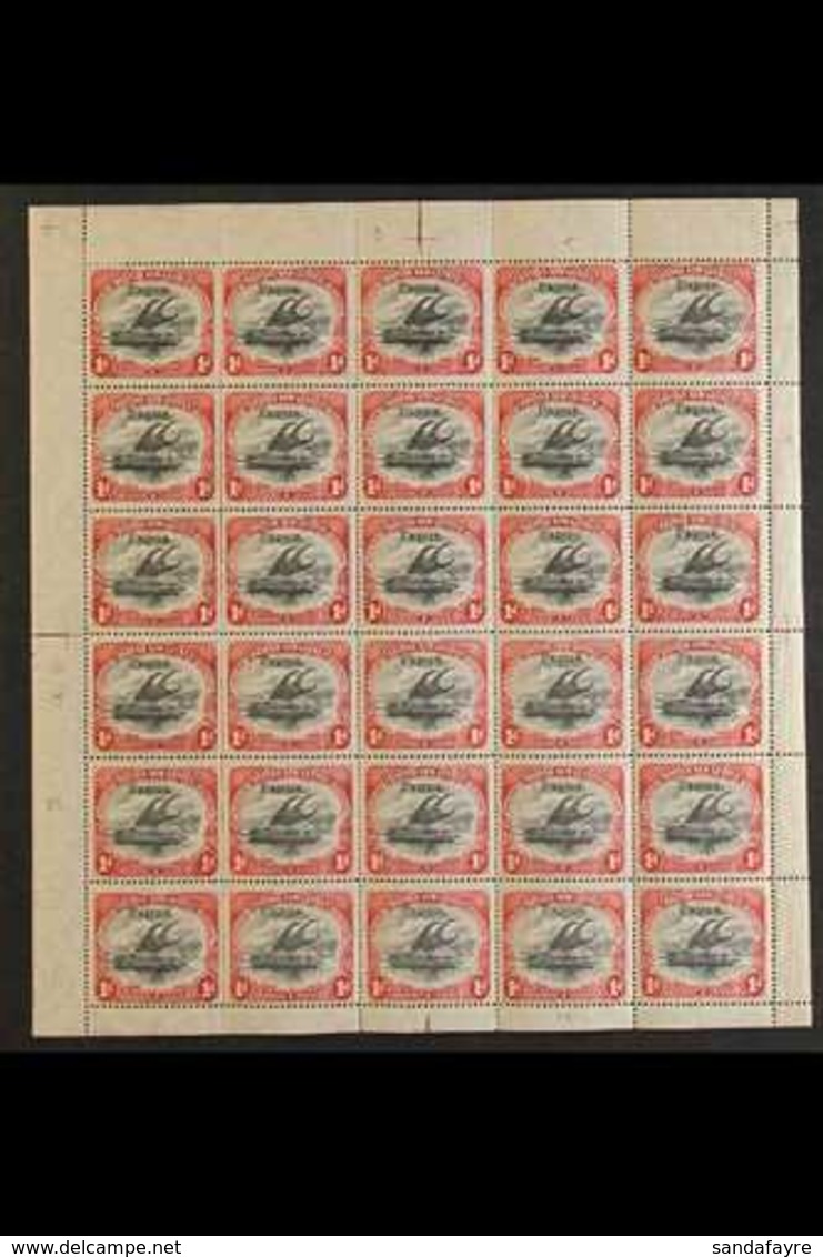 1907 1d Black And Carmine Small Opt, Wmk Vertical, SG 29, COMPLETE SHEET OF THIRTY Never Hinged Mint. Fresh And Very Sca - Papouasie-Nouvelle-Guinée