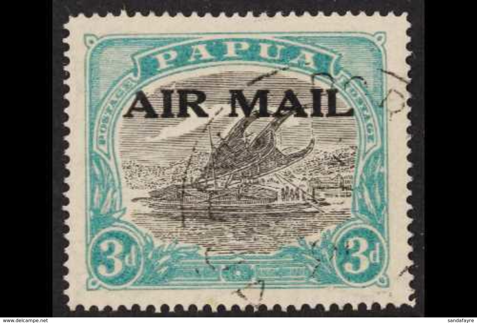 1929-33 3d Sepia-black And Bright Blue Green AIR MAIL Overprint, Harrison Printing SG 113, Very Fine Cds Used. For More  - Papouasie-Nouvelle-Guinée