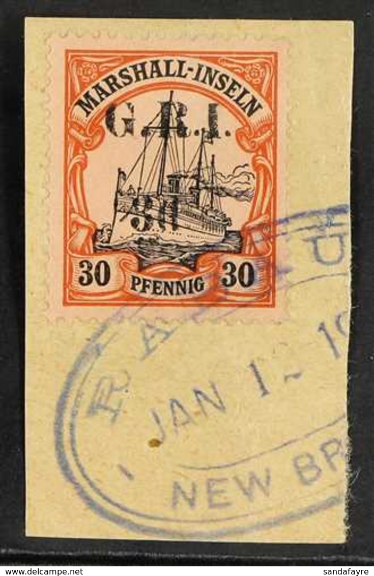 1914 3d On 30pf Black And Orange / Buff Marshall Is. With 5mm Surcharge Spacing, SG 55, Very Fine Used Tied To Piece. Fo - Papoea-Nieuw-Guinea