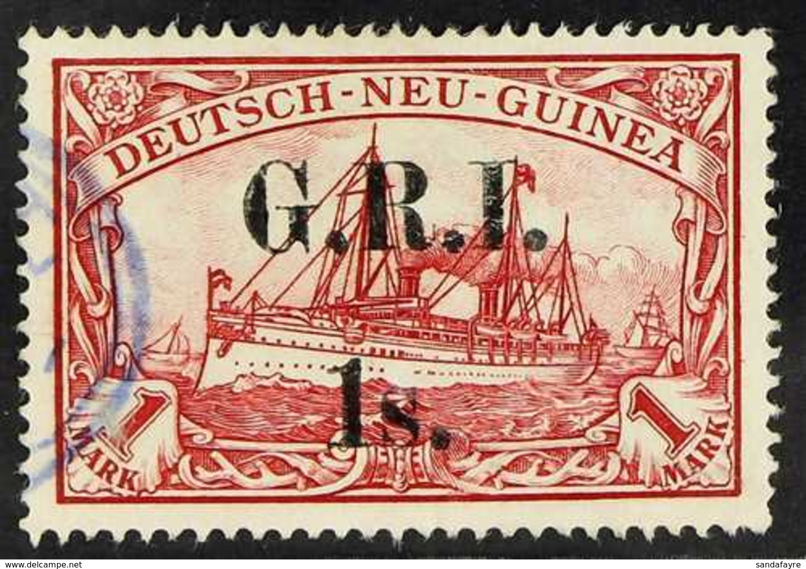 1914-15 1s On 1m Carmine German New Guinea With 5½mm Surcharge Spacing, SG 27, Very Fine Used. A Very Rare Stamp, Cat £8 - Papoea-Nieuw-Guinea
