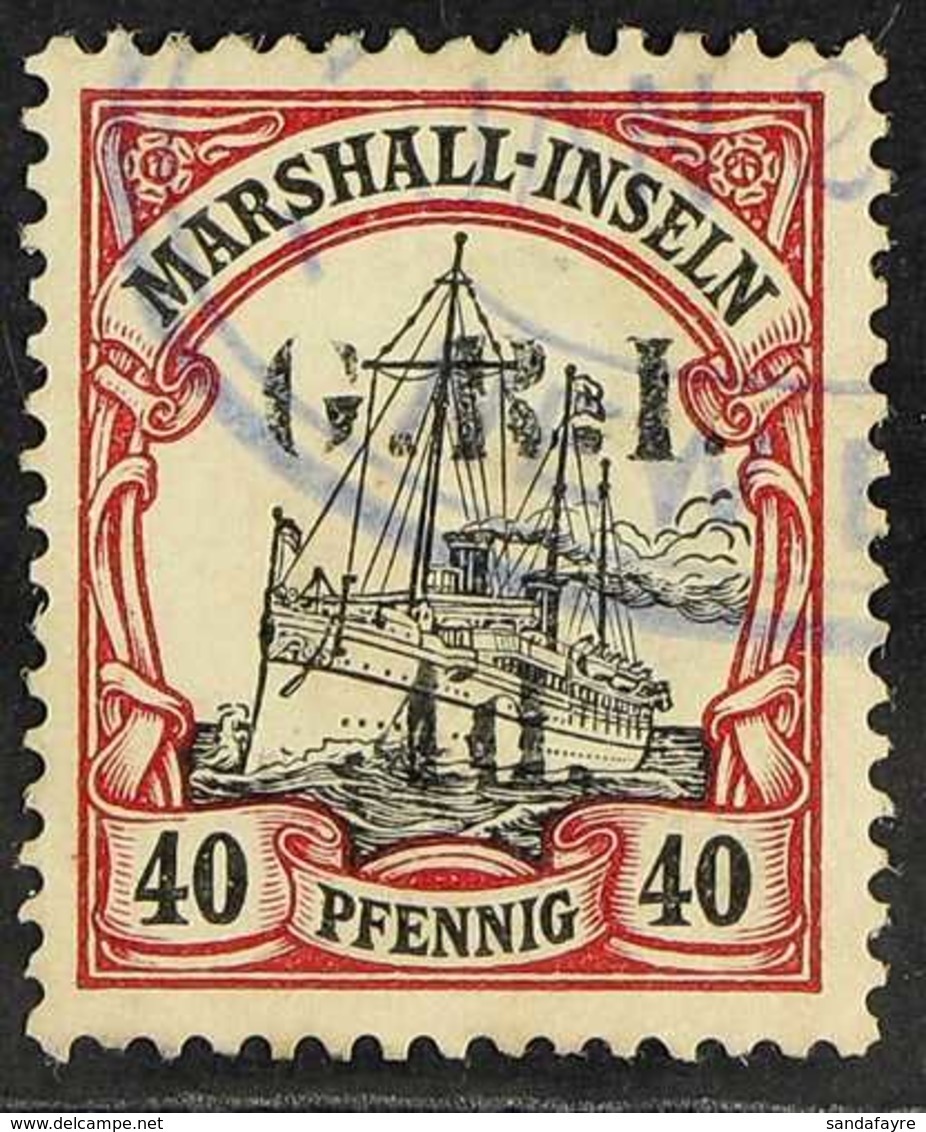 1915 4d On 40pf Black And Carmine Marshall Is. With 5mm Surcharge Spacing, SG 56, Very Fine Used. For More Images, Pleas - Papua Nuova Guinea