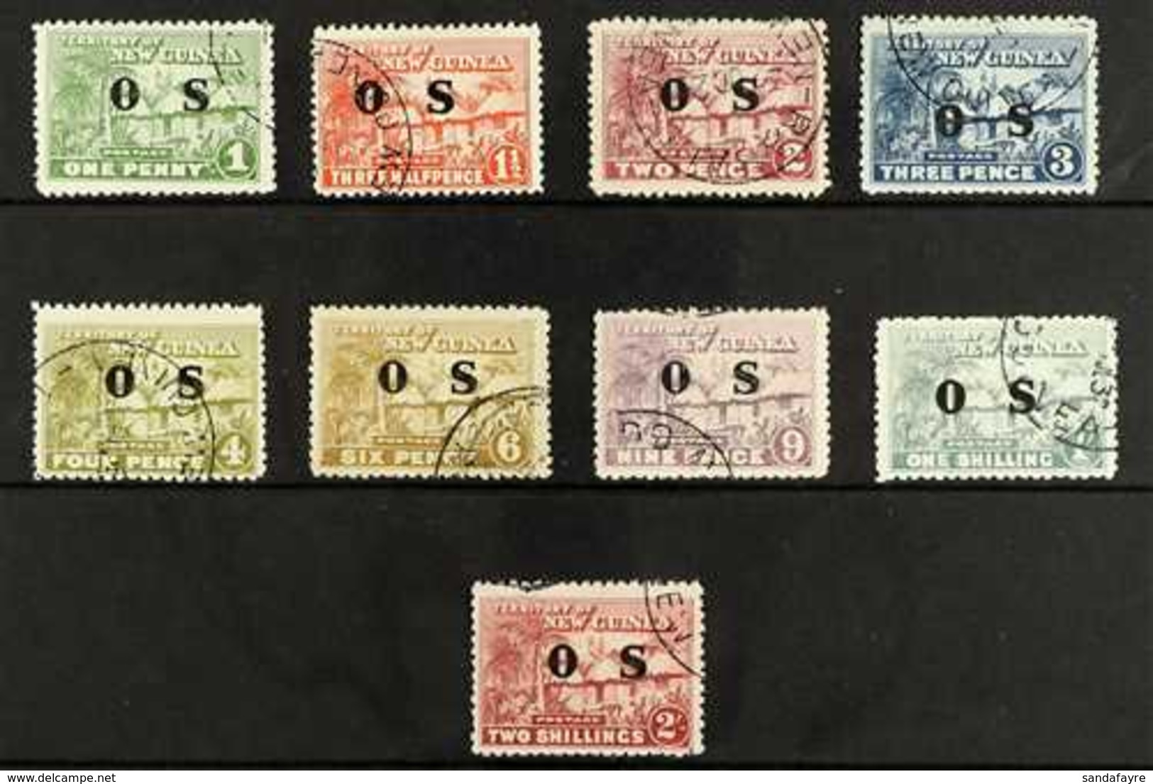 OFFICIALS 1925-31 Native Village With "O S" Overprints Complete Set, SG O22/30, Fine Cds Used, Fresh. (9 Stamps) For Mor - Papouasie-Nouvelle-Guinée