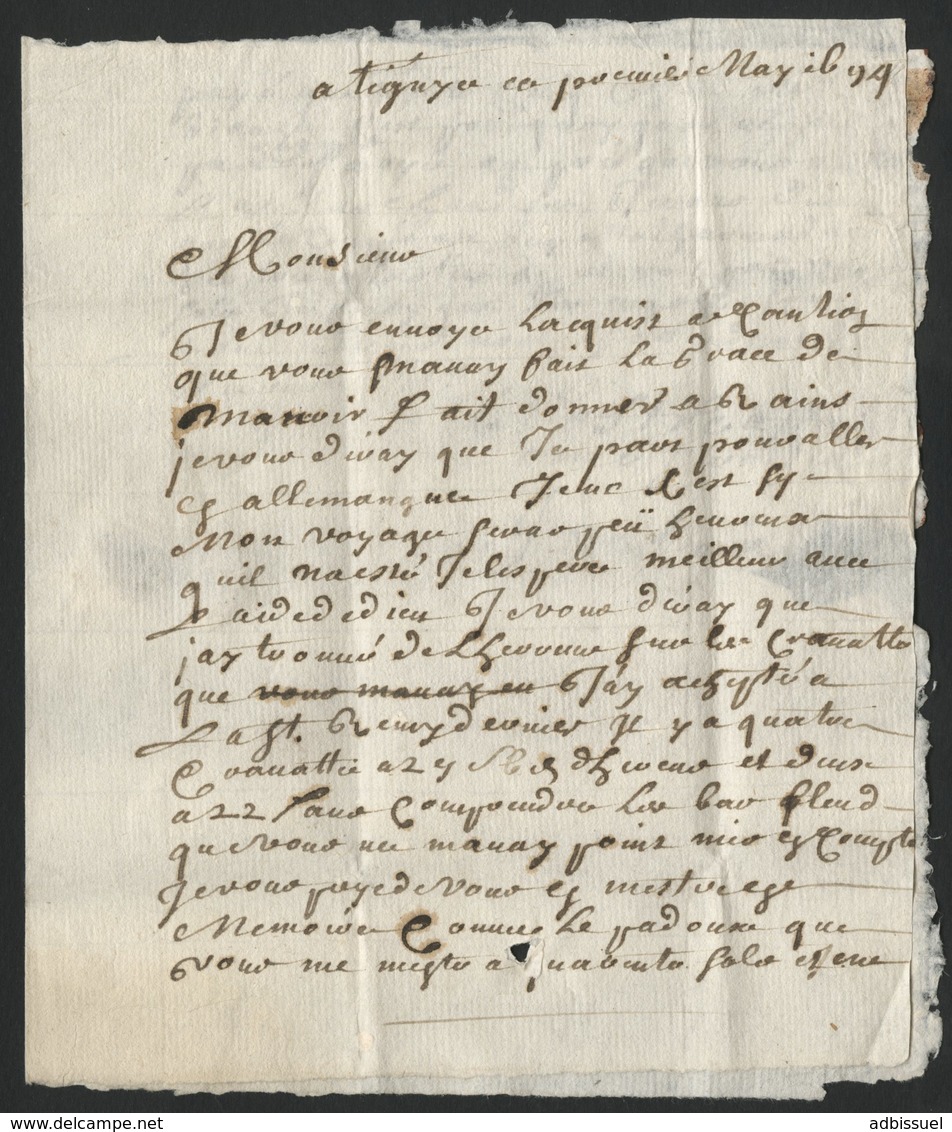 1694 MEUSE Lettre Datée De Ligny Et Adressée à Reims Avec La Taxe Manuscrite "3" - ....-1700: Voorlopers