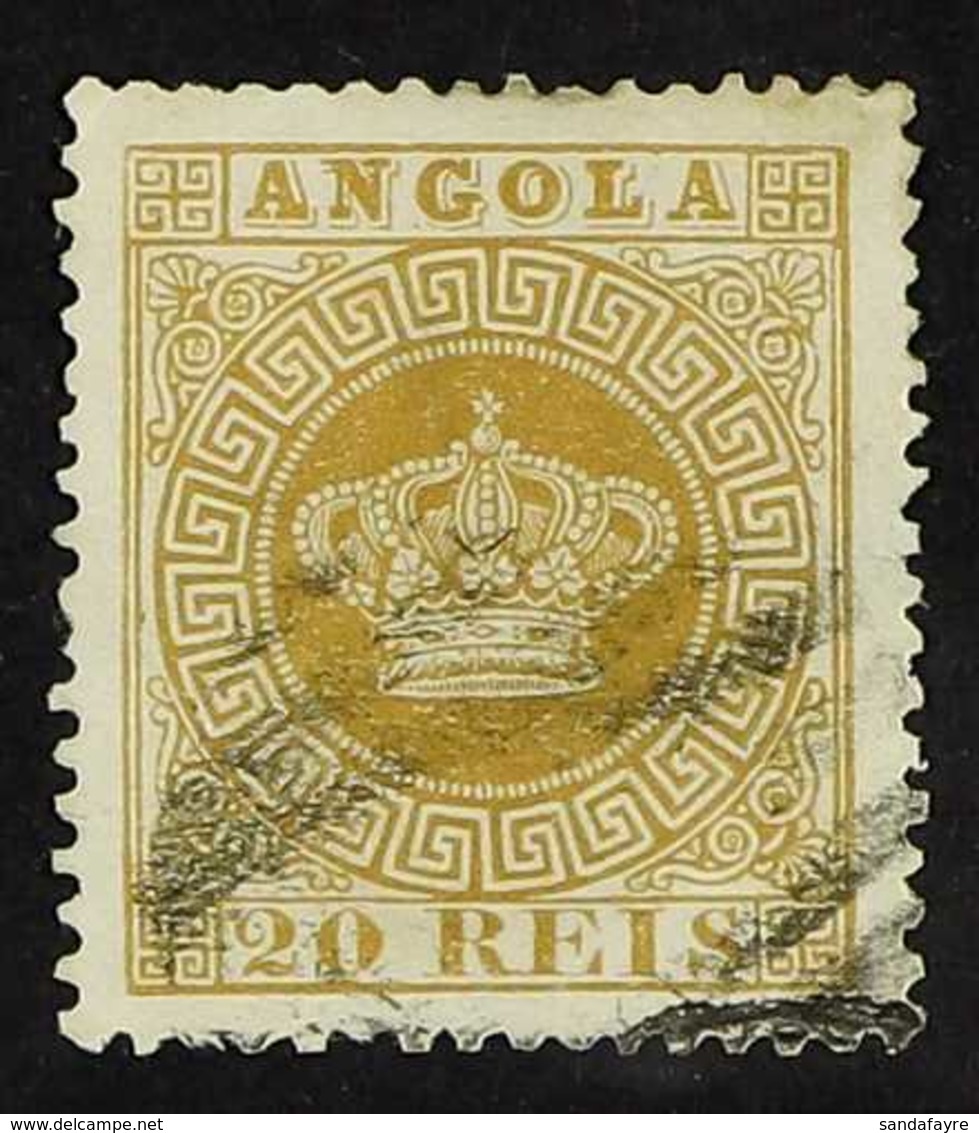ANGOLA 1870-77 "Crown" 20r Bistre, Perf 13½, SG 18 (Scott 3a, Mi 3C), Used With Barred Canel, A Few Small Thins. Accompa - Autres & Non Classés