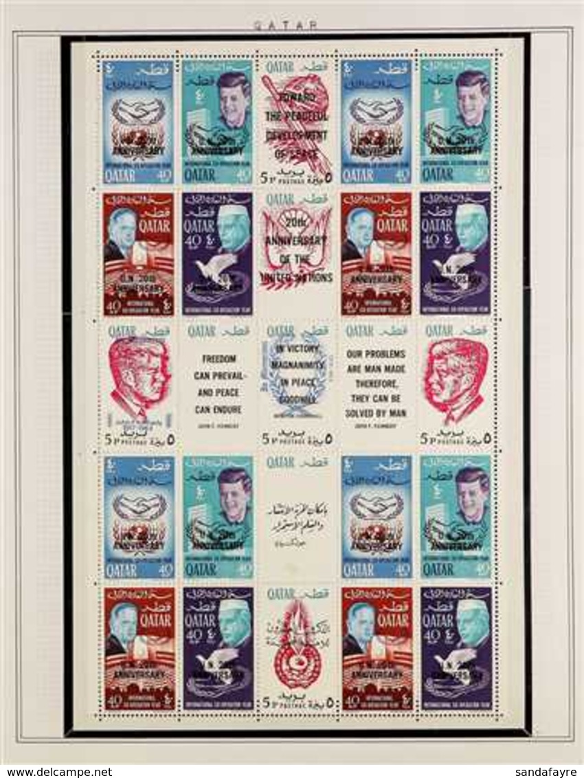 1966 U.N. 20th Anniversary Complete Se-tenant Sheet Of 21 Stamps And 4 Printed Labels - The Set Of 9 (Scott 101/H) Plus  - Qatar