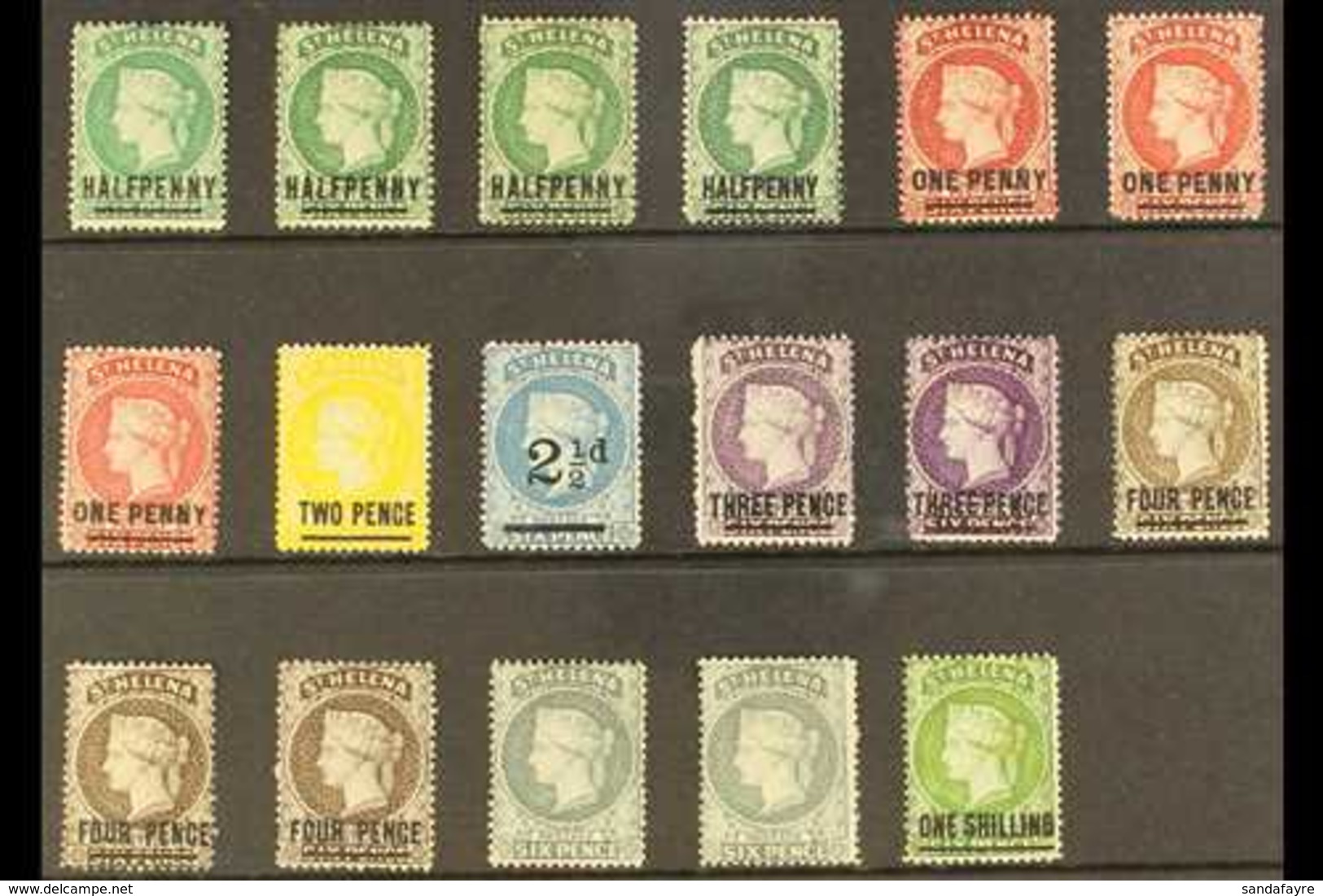 1884-94 Watermark Crown CA Complete Set, SG 34/45, Including ALL SG Listed Shades, Plus ½d, 1d, 4d And 6d Reversed Water - Sainte-Hélène