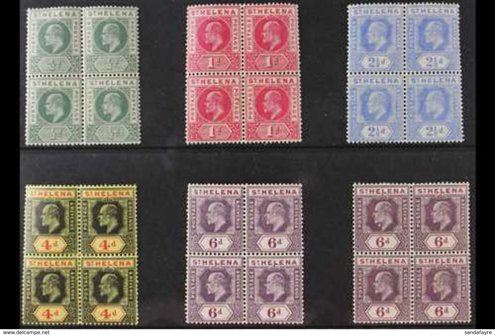 1902-11 BLOCKS OF 4. A Delightful Group Presented On A Stock Card That Includes The 1902 Set With ½d Green & 1d Carmine, - Isola Di Sant'Elena