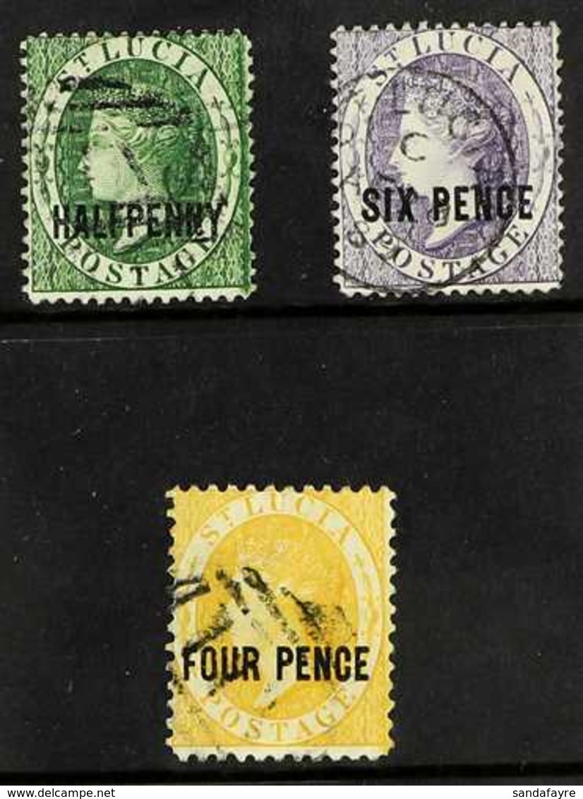 1882-84 ½d Green & 6d Violet And Perf 12 4d Yellow Surcharges, SG 25, 28 & 30, Fine Used, 6d With Nice Cds Cancel And Si - St.Lucia (...-1978)