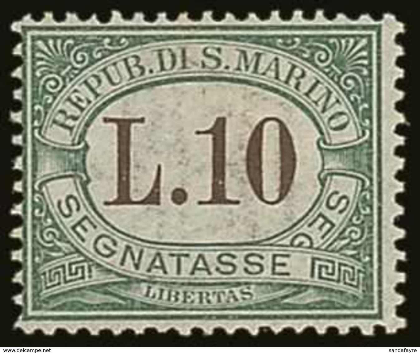 POSTAGE DUES 1924 10L Green And Brown, Sass 18, Very Fine And Fresh Mint. Cat €450 (£360) For More Images, Please Visit  - Altri & Non Classificati