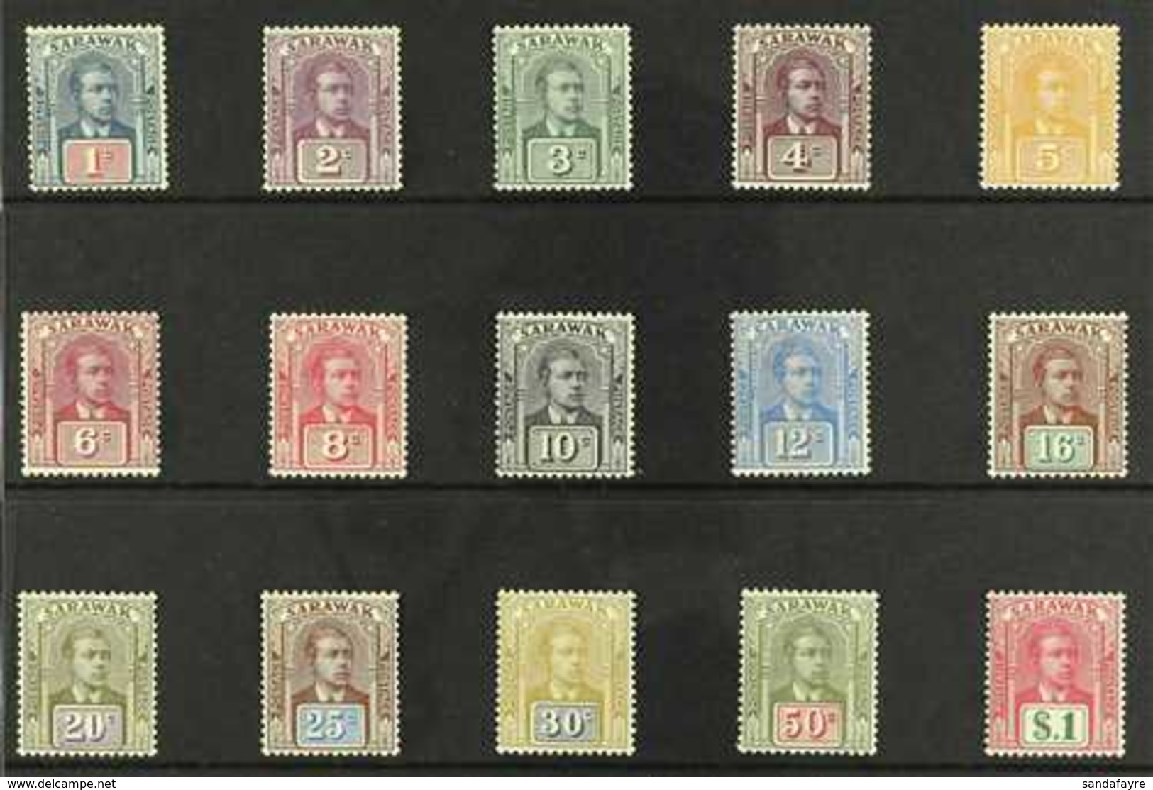 1928-29 Sir Charles Vyner Brooke Set, Multi Rosette Wmk, Scott 79/93, SG 76/90, Never Hinged Mint (15 Stamps) For More I - Sarawak (...-1963)