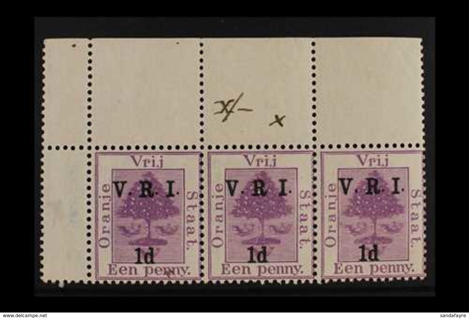 ORANGE FREE STATE 1900 1d On 1d Purple, Raised Stops, Top Corner Marginal Strip Of 3, One Showing The Variety "no Stop A - Non Classés