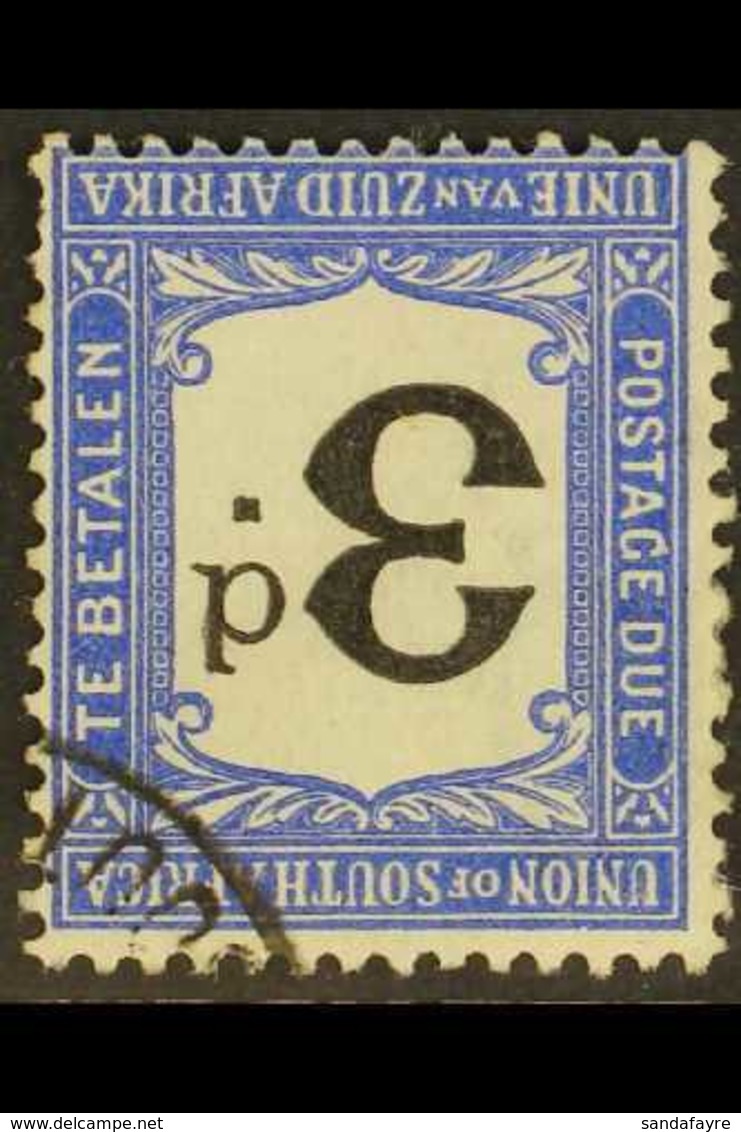 POSTAGE DUE 1914-22 3d Black And Bright Blue With WATERMARK INVERTED Variety, SG D4w, Fine Used. For More Images, Please - Non Classificati