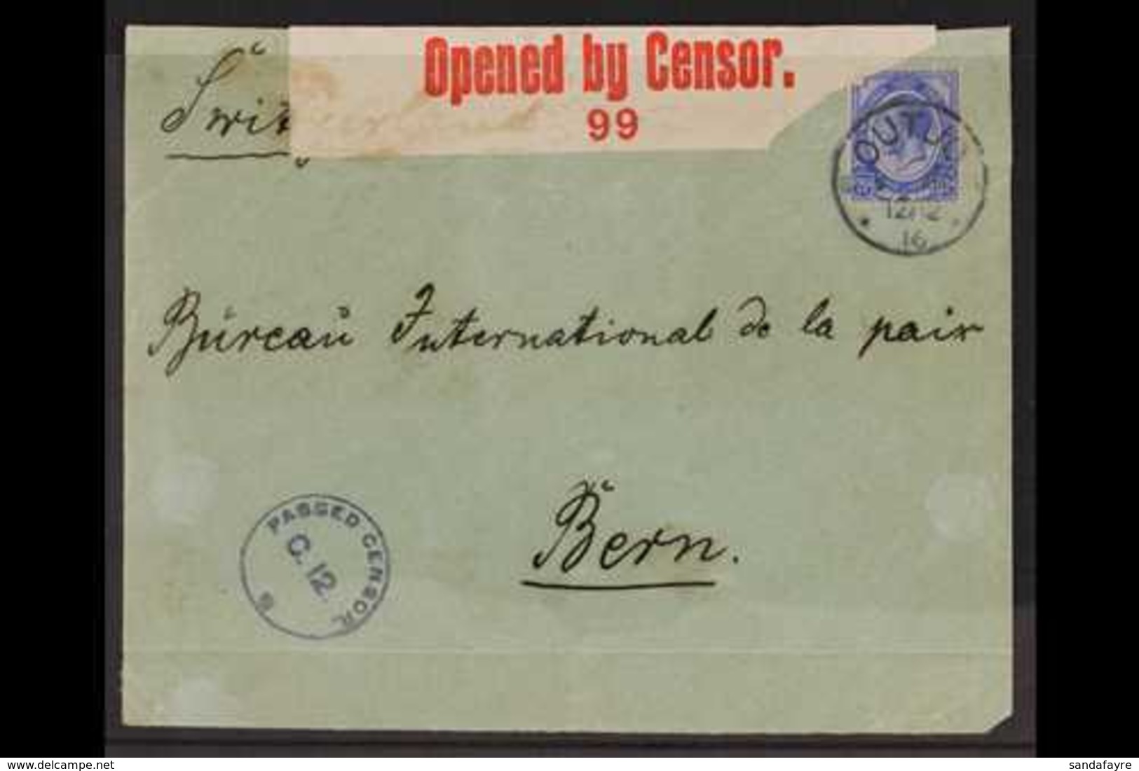 1916 (12 Feb) Env To Switzerland Bearing 2½d Union Stamp Tied By "OUTJO" Cds Cancel, Putzel Type B4 Oc, Circular Censor  - Afrique Du Sud-Ouest (1923-1990)