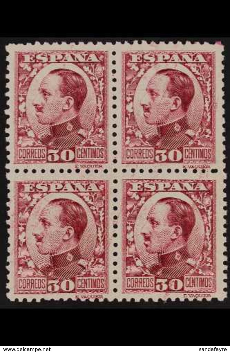 1930 King Alfonso XIII 30c Lilac Carmine (Edifil 496, Mi 568, Sc 412, SG 589), BLOCK OF FOUR Never Hinged Mint. For More - Altri & Non Classificati