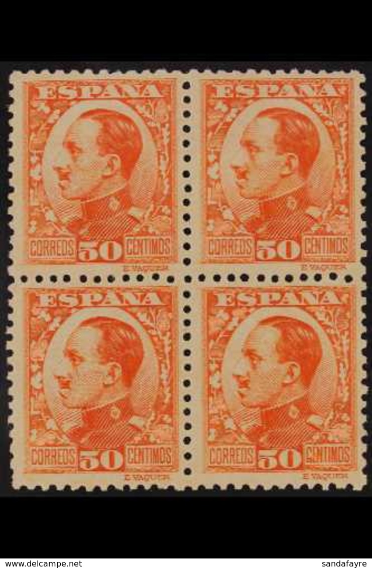 1930 King Alfonso XIII 50c Orange (Edifil 498, Mi 570, Sc 414, SG 592), BLOCK OF FOUR Never Hinged Mint. For More Images - Altri & Non Classificati